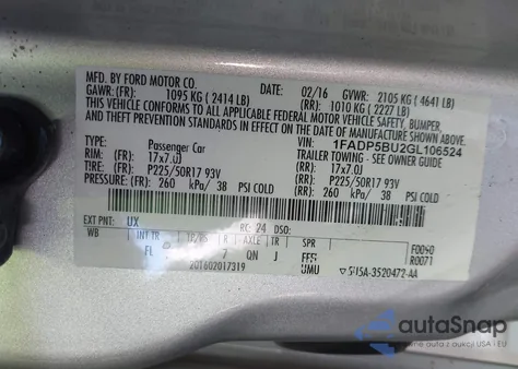 2016 Ford C-Max Hybrid Sel from USA, damaged, VIN 1FADP5BU2GL106524